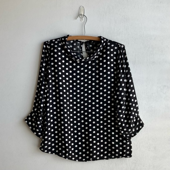 Zara Tops - Zara Basic Collection Black with White Polka Dot Top ¾ Length Sleeves, Sz S